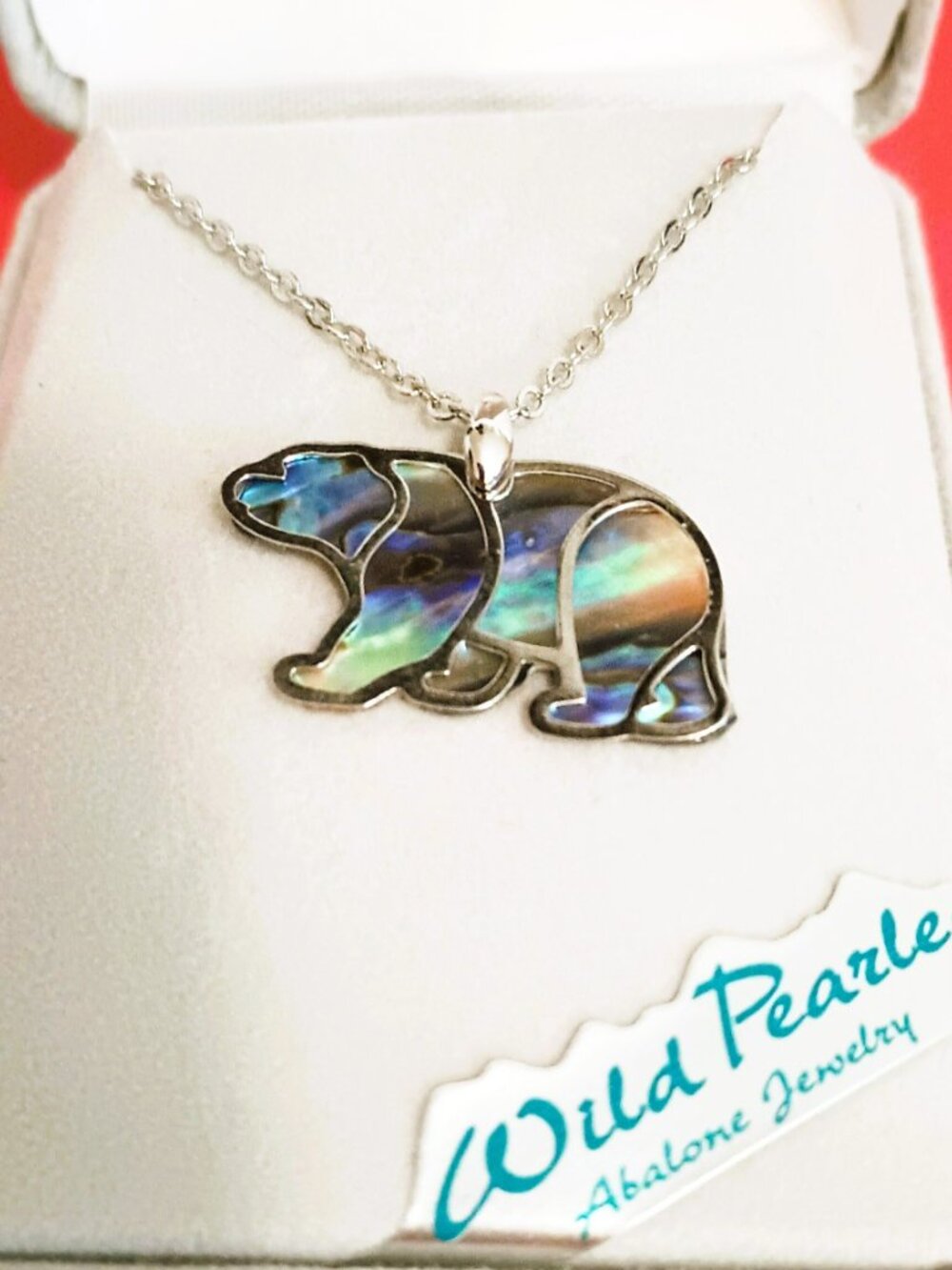 Wild Pearle Abalone Bear Necklace 19" Storrs Silver Tone Shell Jewelry